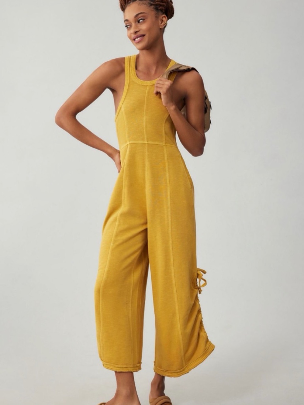 Anthropologie Daily Practice Dark Yellow Sleeveless Wide-Leg Knit Jumpsuit